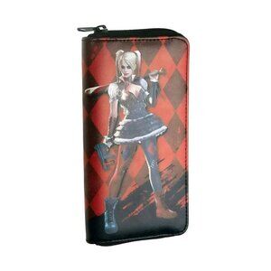 Harley Quinn ✦ Zipper Wallet ✦ Diamond Red & Black Vegan Leather Villain Graphic